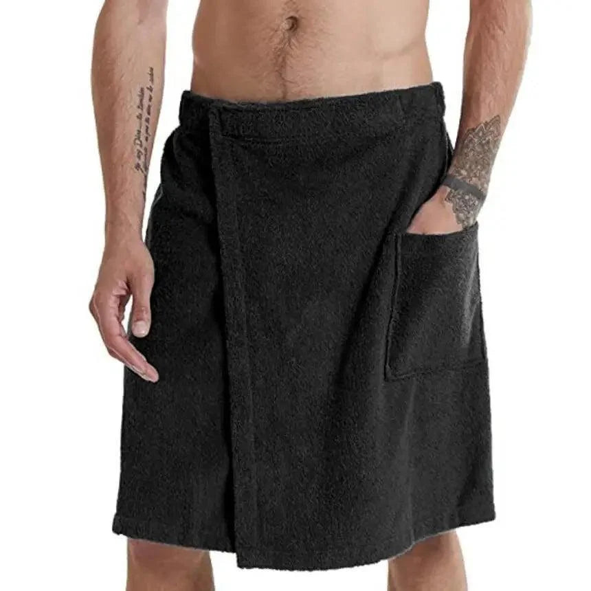 Men Plush Fleece Wrap Spa Gym Bath Wrap Solid Color Classy Design Bathrobes With Pocket Trendy Men&