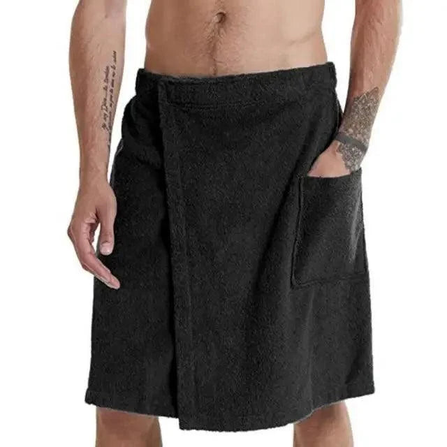 Men Plush Fleece Wrap Spa Gym Bath Wrap Solid Color Classy Design Bathrobes With Pocket Trendy Men&