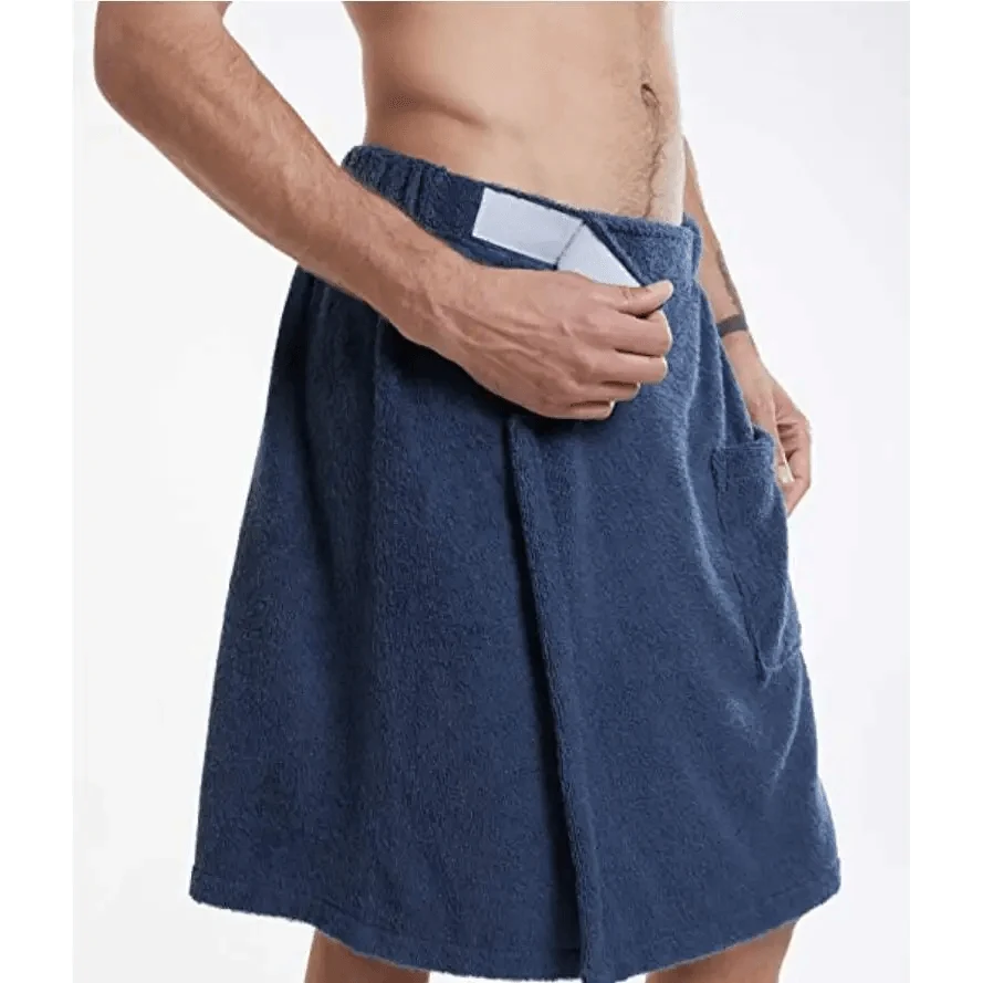 Men Plush Fleece Wrap Spa Gym Bath Wrap Solid Color Classy Design Bathrobes With Pocket Trendy Men&