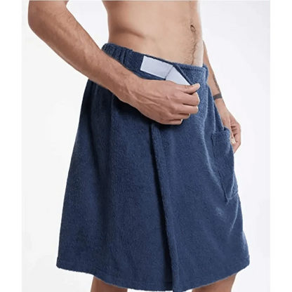 Men Plush Fleece Wrap Spa Gym Bath Wrap Solid Color Classy Design Bathrobes With Pocket Trendy Men&