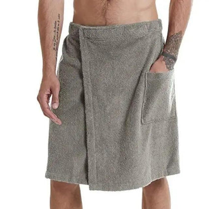 Men Plush Fleece Wrap Spa Gym Bath Wrap Solid Color Classy Design Bathrobes With Pocket Trendy Men&