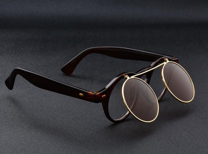 Men Vintage Flat Top Goggles Round Design Metal Retro Glasses For Men &amp; Women Flip Up Sun Glasses New Colourful Fashionable Sunglasses For Men &amp; Women