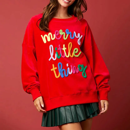 Merry Christmas Sweatshirt - Glitter Patch Crewneck Pullover