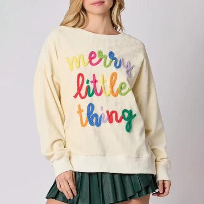 Merry Christmas Sweatshirt - Glitter Patch Crewneck Pullover