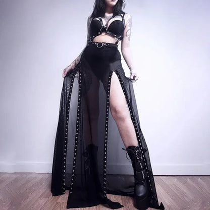 Punk Gothic Eyelet Mesh Skirt
