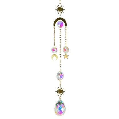 Metallic Hoop Moon Sun Wind Chimes K9 Crystal Prisms Hanging Sun-catcher Rainbow Chaser Window Curtains Pendant Home Decor Gifts For Wall Hanging Decor Room Home Photography Prop