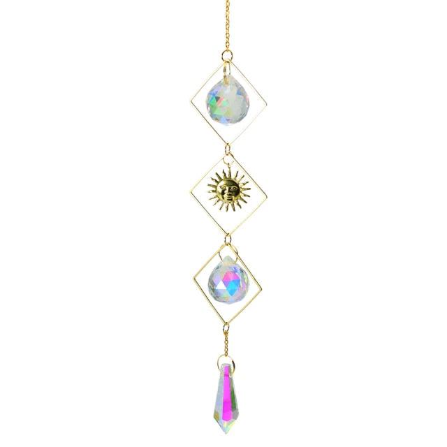 Metallic Hoop Moon Sun Wind Chimes K9 Crystal Prisms Hanging Sun-catcher Rainbow Chaser Window Curtains Pendant Home Decor Gifts For Wall Hanging Decor Room Home Photography Prop