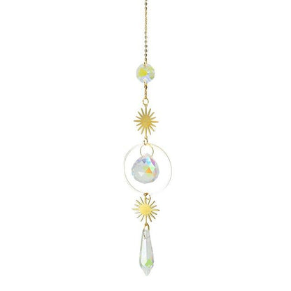 Metallic Hoop Moon Sun Wind Chimes K9 Crystal Prisms Hanging Sun-catcher Rainbow Chaser Window Curtains Pendant Home Decor Gifts For Wall Hanging Decor Room Home Photography Prop