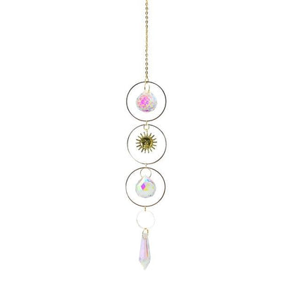 Metallic Hoop Moon Sun Wind Chimes K9 Crystal Prisms Hanging Sun-catcher Rainbow Chaser Window Curtains Pendant Home Decor Gifts For Wall Hanging Decor Room Home Photography Prop