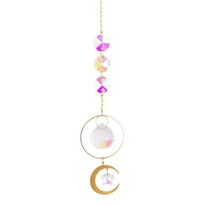 Metallic Hoop Moon Sun Wind Chimes K9 Crystal Prisms Hanging Sun-catcher Rainbow Chaser Window Curtains Pendant Home Decor Gifts For Wall Hanging Decor Room Home Photography Prop