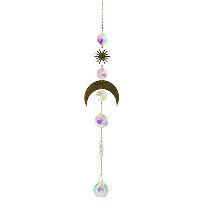 Metallic Hoop Moon Sun Wind Chimes K9 Crystal Prisms Hanging Sun-catcher Rainbow Chaser Window Curtains Pendant Home Decor Gifts For Wall Hanging Decor Room Home Photography Prop