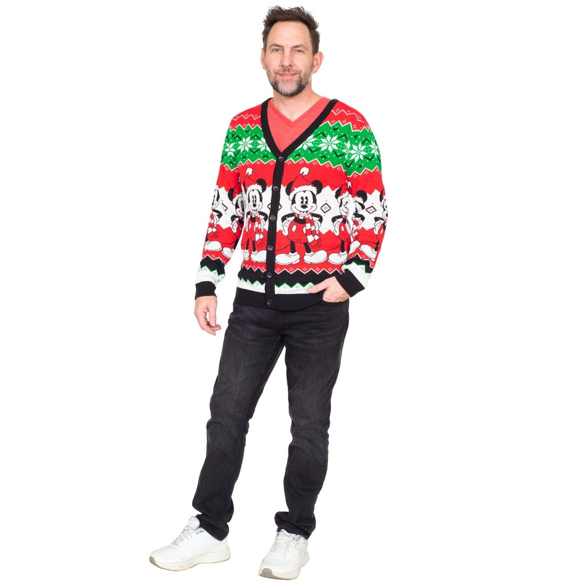 Mickey Mouse Santa Hat Cardigan Ugly Christmas Sweater