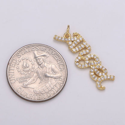 14K Gold Filled "Angel" Micro Paved CZ Cursive Script Charm | C403
