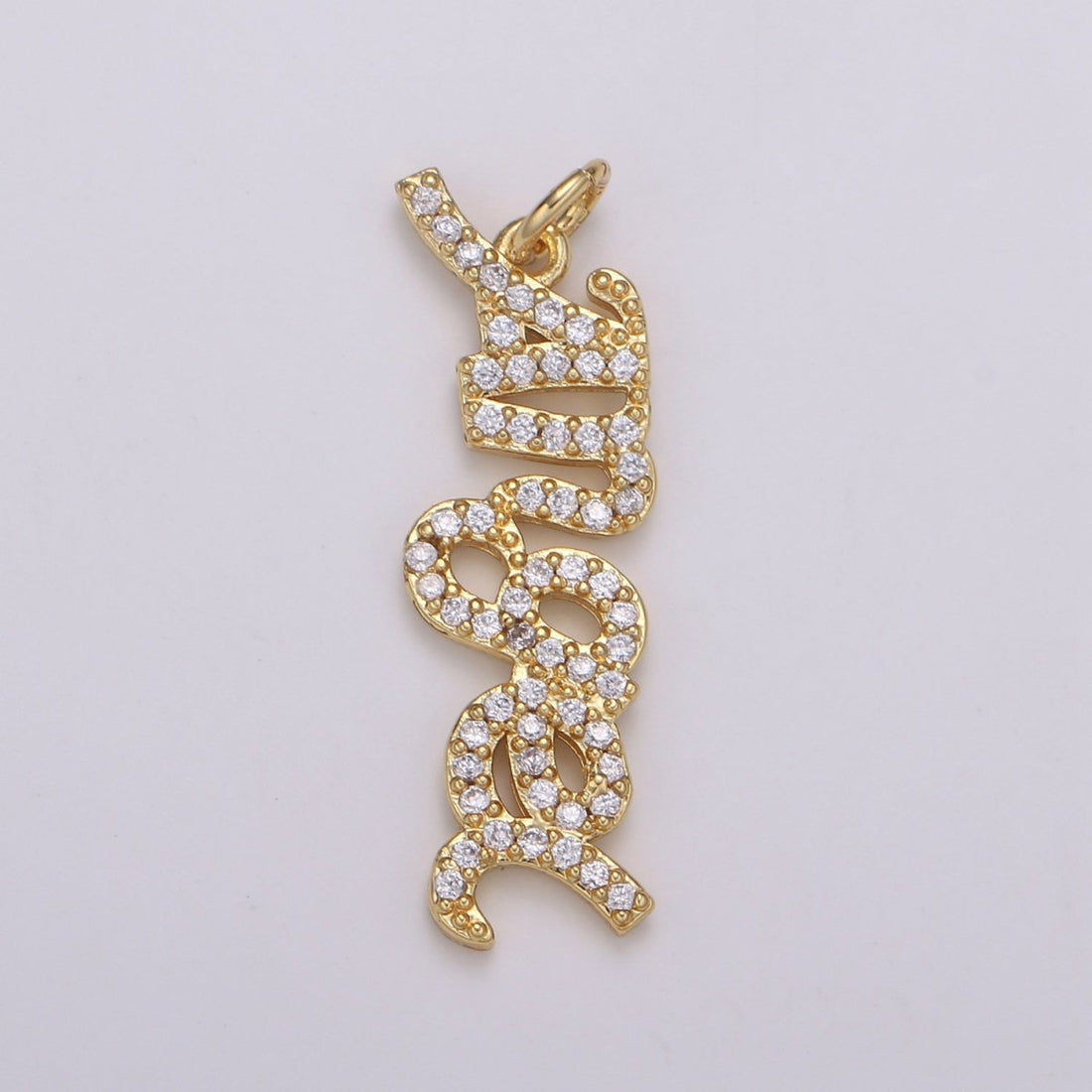 14K Gold Filled "Angel" Micro Paved CZ Cursive Script Charm | C403