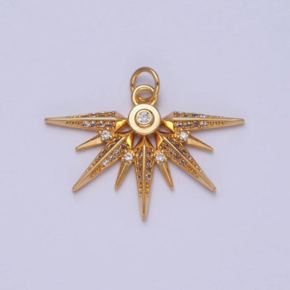Micro Pave Celestial Sun Charm, Cubic Zirconia Shining Starburst | X-148