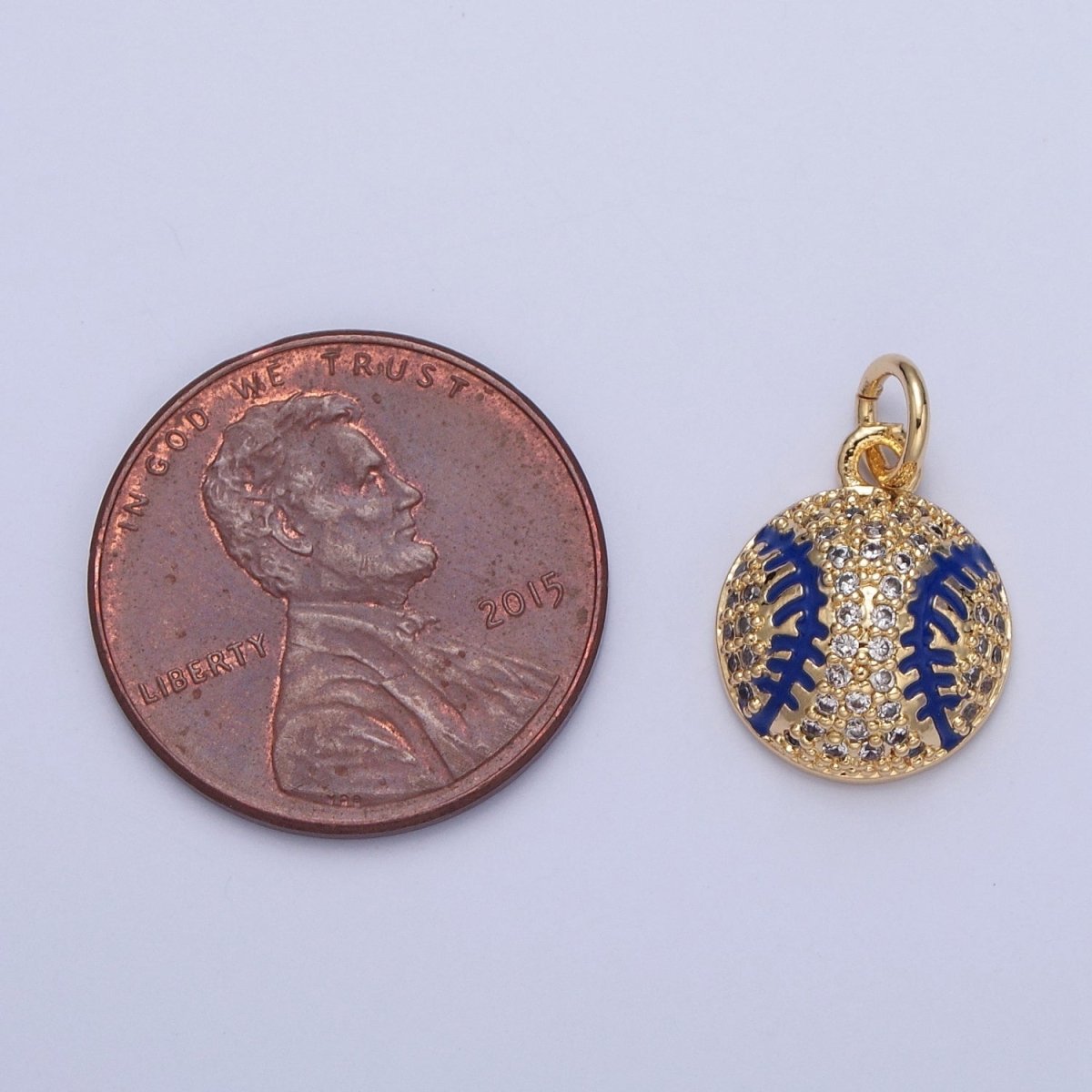 Micro Pave CZ Baseball Charm, Clear Cubic Zirconia with Blue Enamel Stripe Ball | X-065 X-066