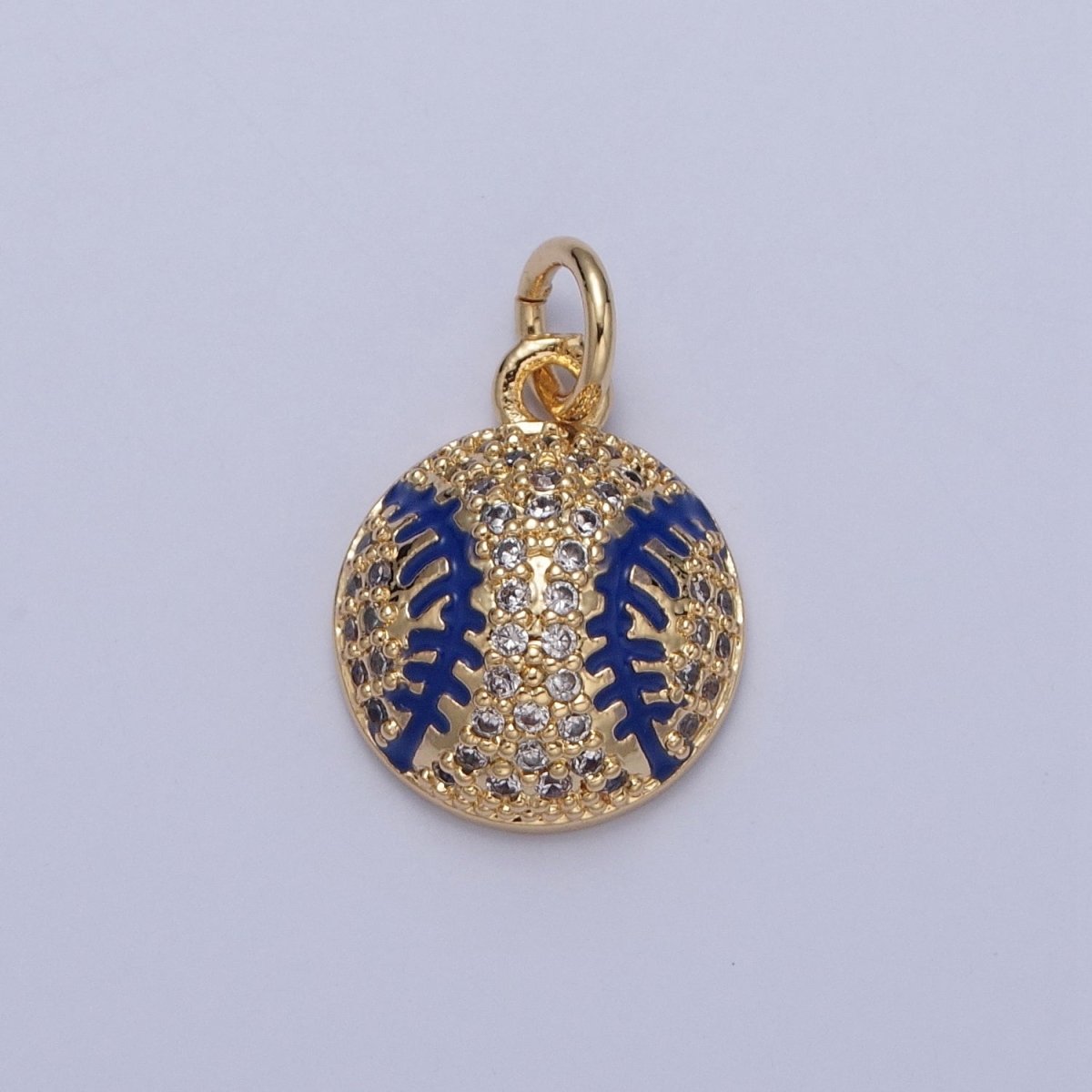 Micro Pave CZ Baseball Charm, Clear Cubic Zirconia with Blue Enamel Stripe Ball | X-065 X-066