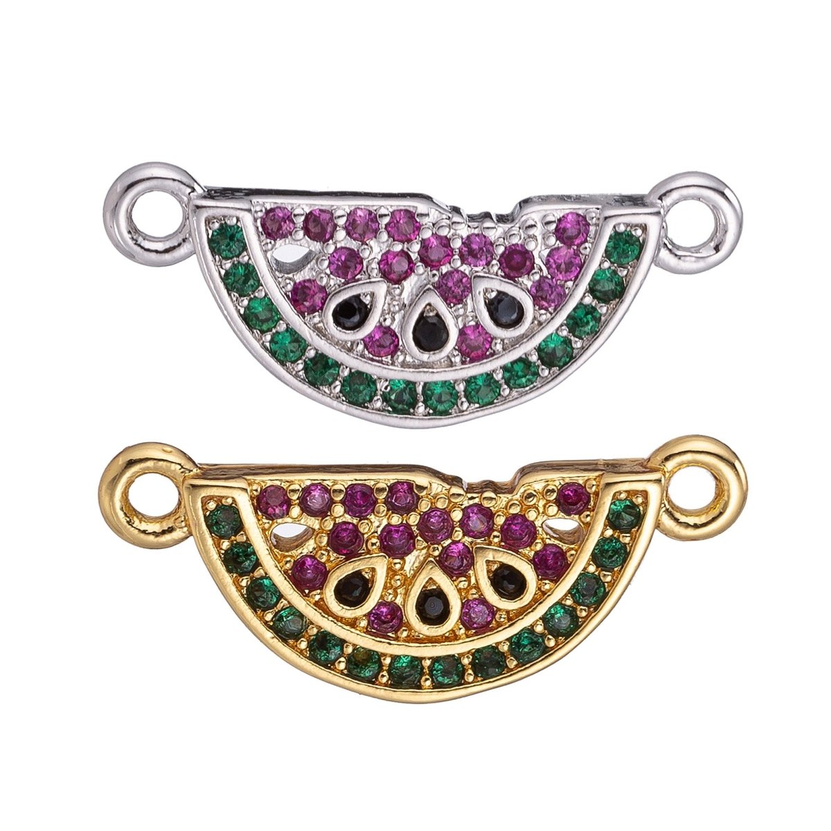 Micro Pave CZ Charm 18K Gold Filled Watermelon Bracelet Charm sideway necklace connector Finding for Jewelry Making F-219