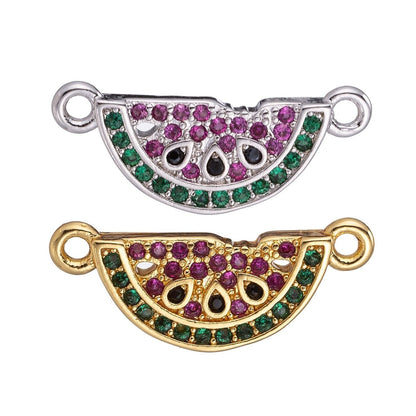 Micro Pave CZ Charm 18K Gold Filled Watermelon Bracelet Charm sideway necklace connector Finding for Jewelry Making F-219