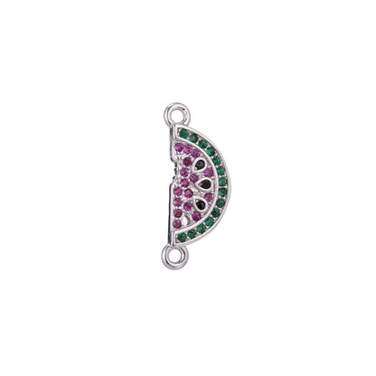 Micro Pave CZ Charm 18K Gold Filled Watermelon Bracelet Charm sideway necklace connector Finding for Jewelry Making F-219