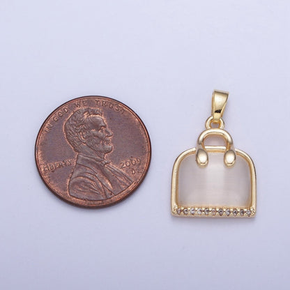 Micro Pave CZ Clear Tiger Eye Purse Suitcase Travel Bag Pendant For Bracelet Necklace Component | X-467