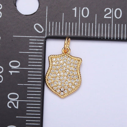 Micro Pave CZ Crest Shield Geometric Charm | X-116