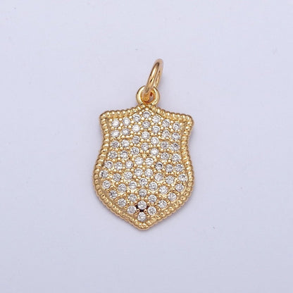 Micro Pave CZ Crest Shield Geometric Charm | X-116
