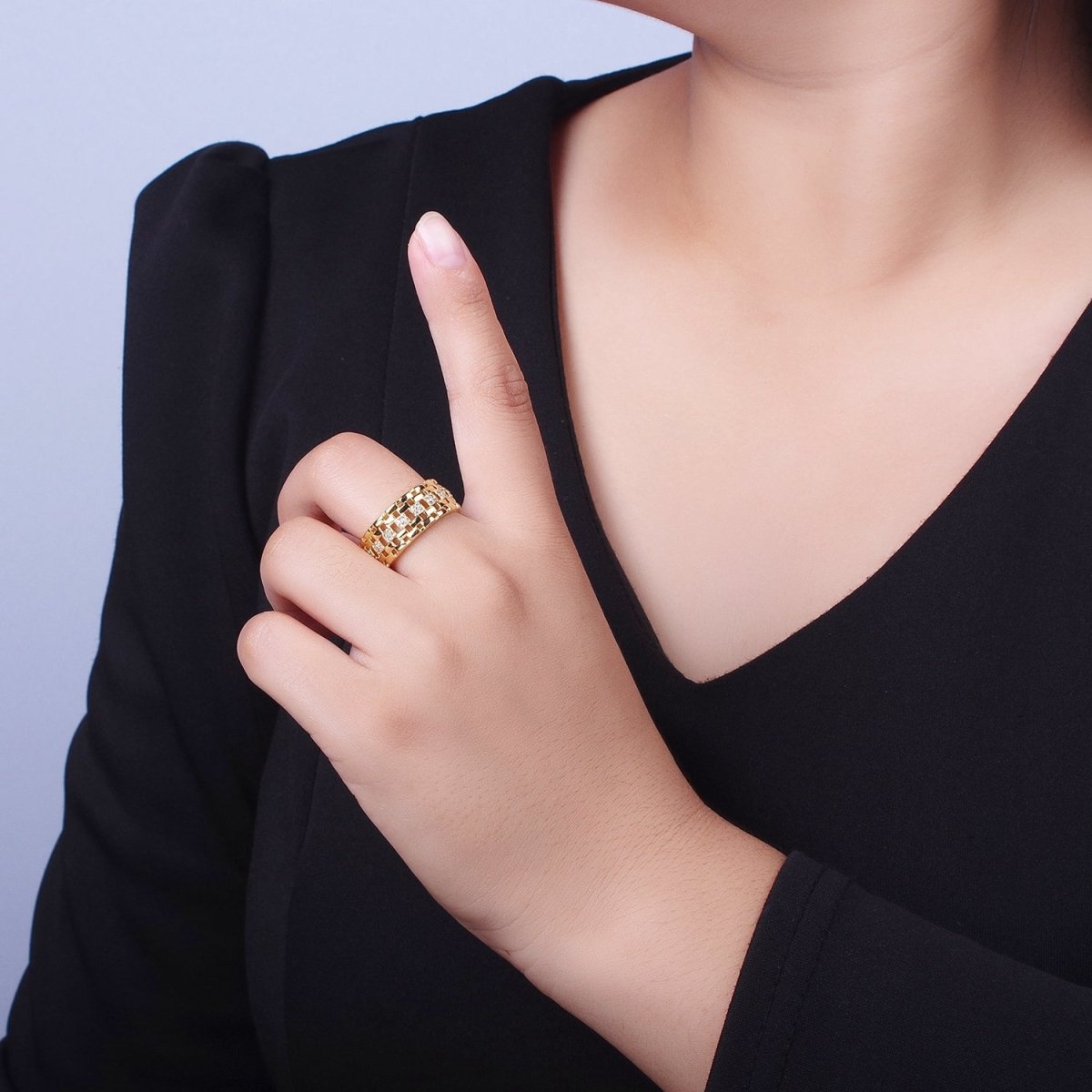 Micro Pave CZ Panther Chain Link Band Ring in Gold &amp; Silver | O-070 O-071