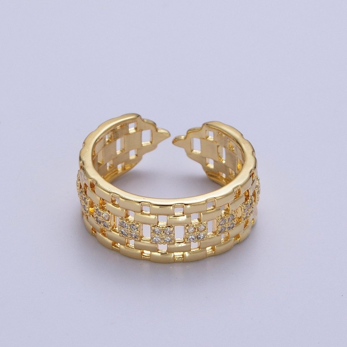 Micro Pave CZ Panther Chain Link Band Ring in Gold &amp; Silver | O-070 O-071