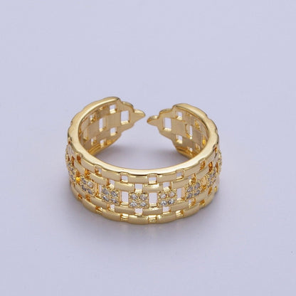 Micro Pave CZ Panther Chain Link Band Ring in Gold &amp; Silver | O-070 O-071