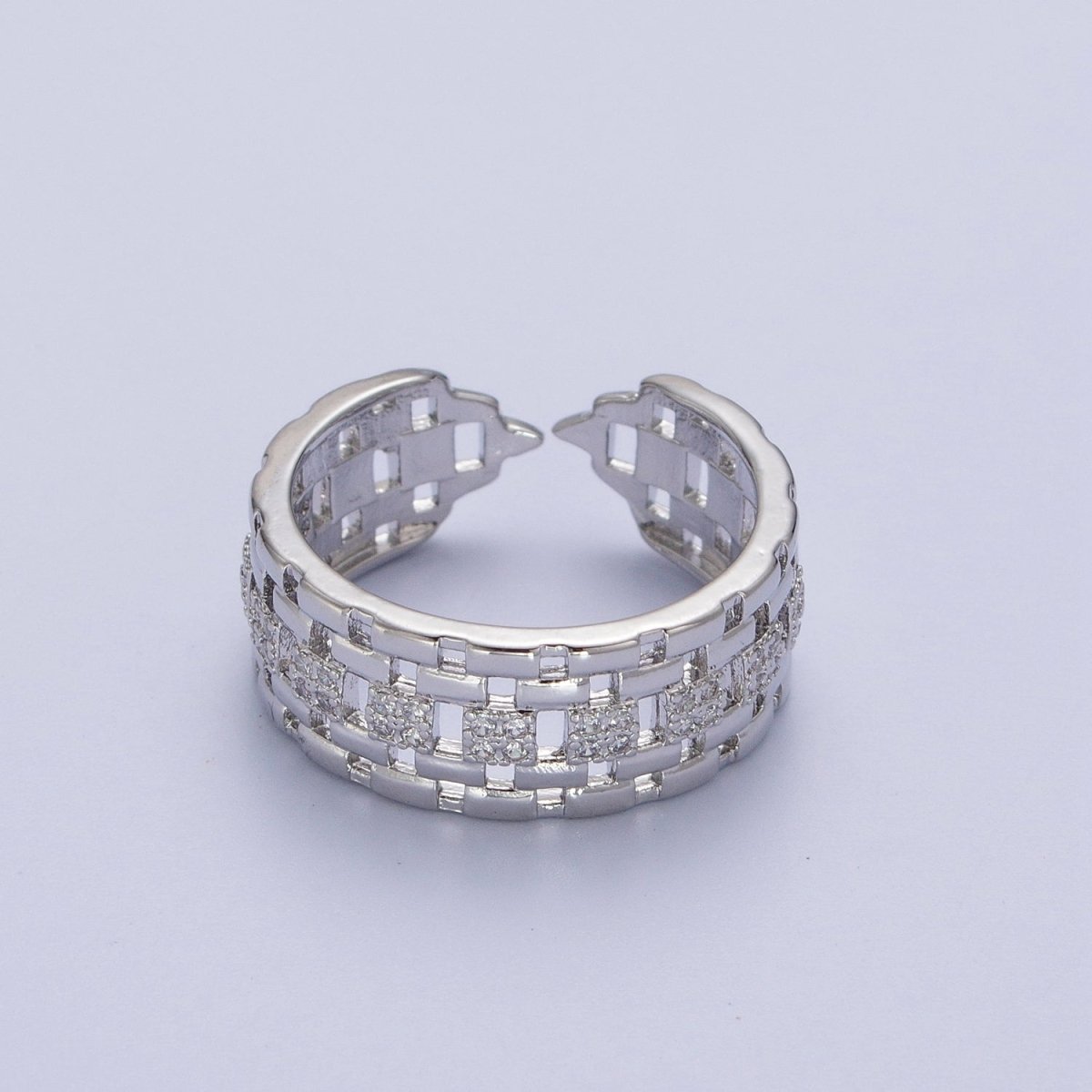 Micro Pave CZ Panther Chain Link Band Ring in Gold &amp; Silver | O-070 O-071
