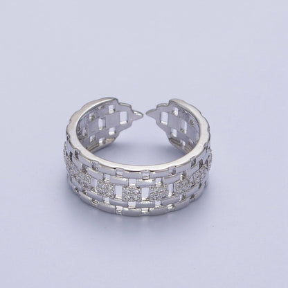 Micro Pave CZ Panther Chain Link Band Ring in Gold &amp; Silver | O-070 O-071