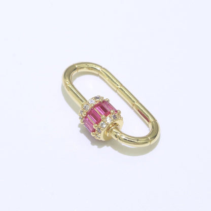 Micro Pave Diamond Heart w/ Screw Mechanism Clasp, Gold Clear Carabiner Snap Lock Supply for heavier chain connector L-334~L-337