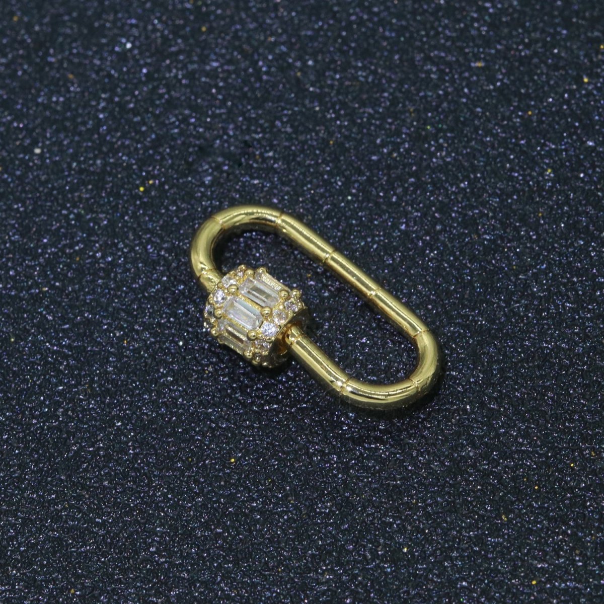 Micro Pave Diamond Heart w/ Screw Mechanism Clasp, Gold Clear Carabiner Snap Lock Supply for heavier chain connector L-334~L-337