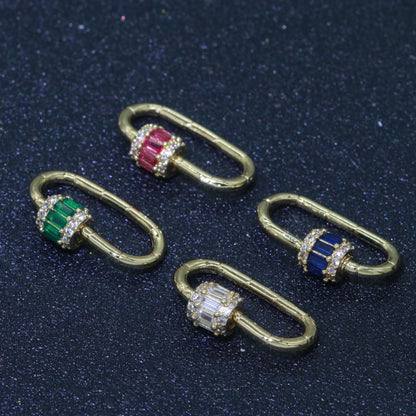 Micro Pave Diamond Heart w/ Screw Mechanism Clasp, Gold Clear Carabiner Snap Lock Supply for heavier chain connector L-334~L-337