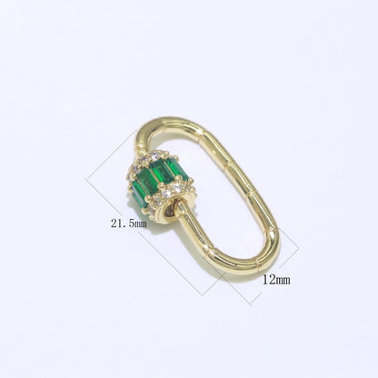 Micro Pave Diamond Heart w/ Screw Mechanism Clasp, Gold Clear Carabiner Snap Lock Supply for heavier chain connector L-334~L-337