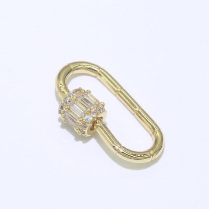 Micro Pave Diamond Heart w/ Screw Mechanism Clasp, Gold Clear Carabiner Snap Lock Supply for heavier chain connector L-334~L-337