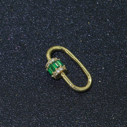 Micro Pave Diamond Heart w/ Screw Mechanism Clasp, Gold Clear Carabiner Snap Lock Supply for heavier chain connector L-334~L-337