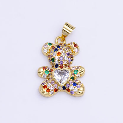 Micro Pave Gold Bear Charm Teddy Bear Charm Necklace Pendant / Keychain / Earrings / Kids Crafts I-747~I-749