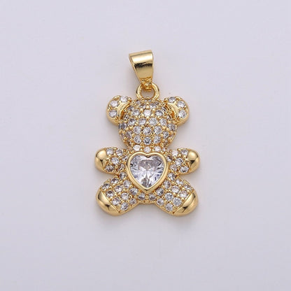 Micro Pave Gold Bear Charm Teddy Bear Charm Necklace Pendant / Keychain / Earrings / Kids Crafts I-747~I-749