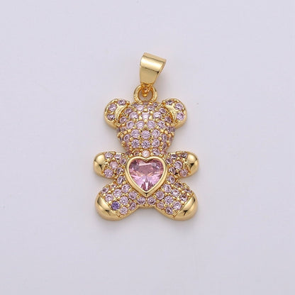 Micro Pave Gold Bear Charm Teddy Bear Charm Necklace Pendant / Keychain / Earrings / Kids Crafts I-747~I-749