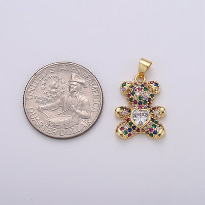 Micro Pave Gold Bear Charm Teddy Bear Charm Necklace Pendant / Keychain / Earrings / Kids Crafts I-747~I-749