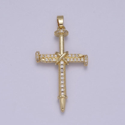 Micro Pave Gold Cross Pendant with Clear / Black Cz Stone N-592 N-593