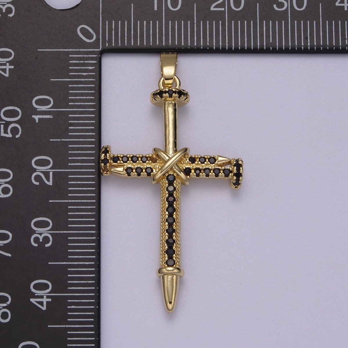 Micro Pave Gold Cross Pendant with Clear / Black Cz Stone N-592 N-593