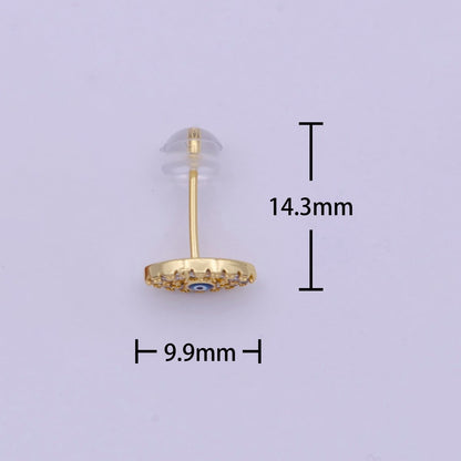 Micro Pave Gold Evil Eye Stud Earring Dainty Talisman Amulet Earring T-282