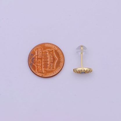 Micro Pave Gold Evil Eye Stud Earring Dainty Talisman Amulet Earring T-282