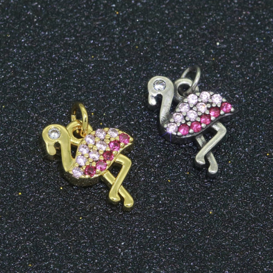 Micro Pave Gold Flamingo Charm 14k Gold Filled Bird Pendant Silver gold jewelry For Necklace Earring Bracelet M-522 M-523