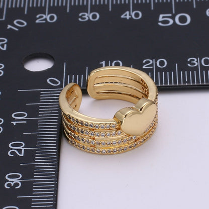 Micro Pave Gold Heart Ring, Love Ring, Open Heart Ring, Adjustable Open Ring, Gold Stacking Ring, Chunky Heart Ring US Size 6 O-285