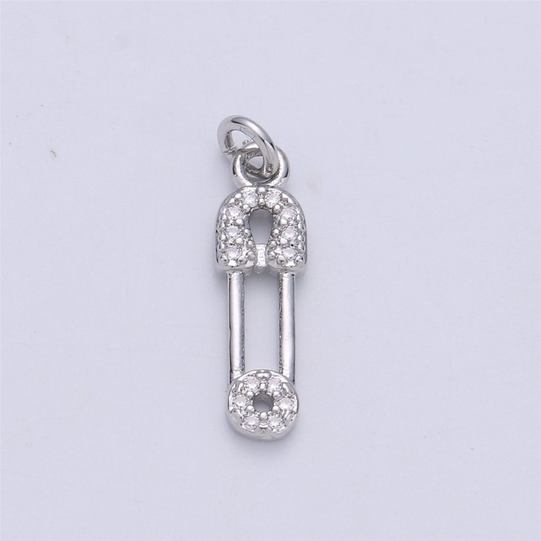 Micro Pave Gold Safety pin charm 1 piece, 20x5mm 14k gold plated brass, Nickel free, Cubic zirconia, Dainty charm C-922