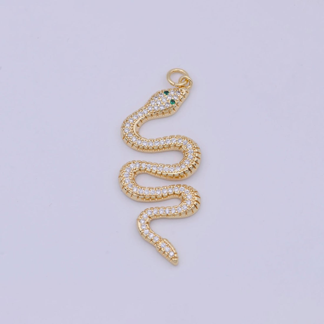 Micro Pave Gold Snake Charm - Dainty serpent Chinese Zodiac pendant viper, 18k gold Filled W-172